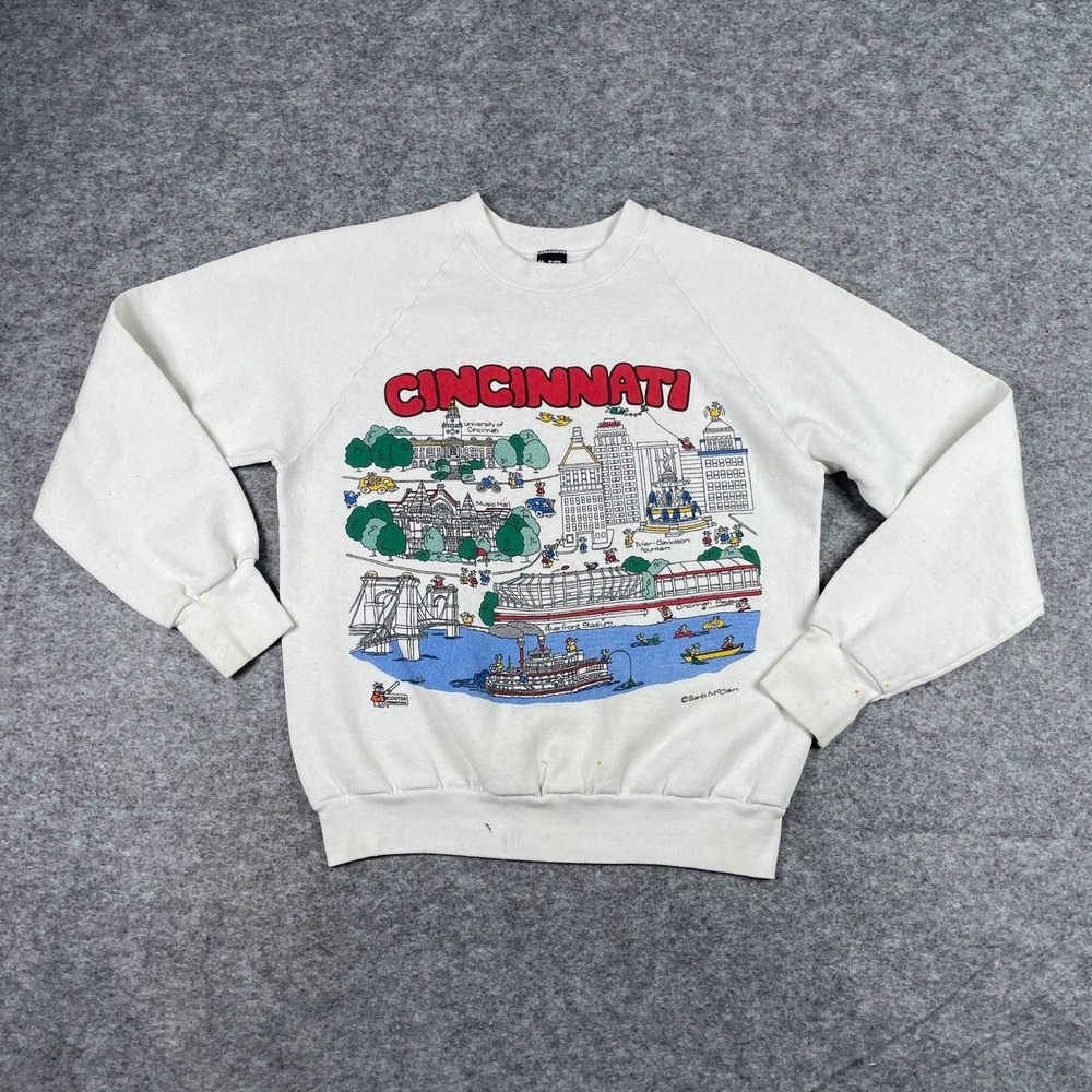 VTG Cincinnati Map Barb McClain Sweatshirt Mens M White 80s Made In USA - Picture 2 of 9